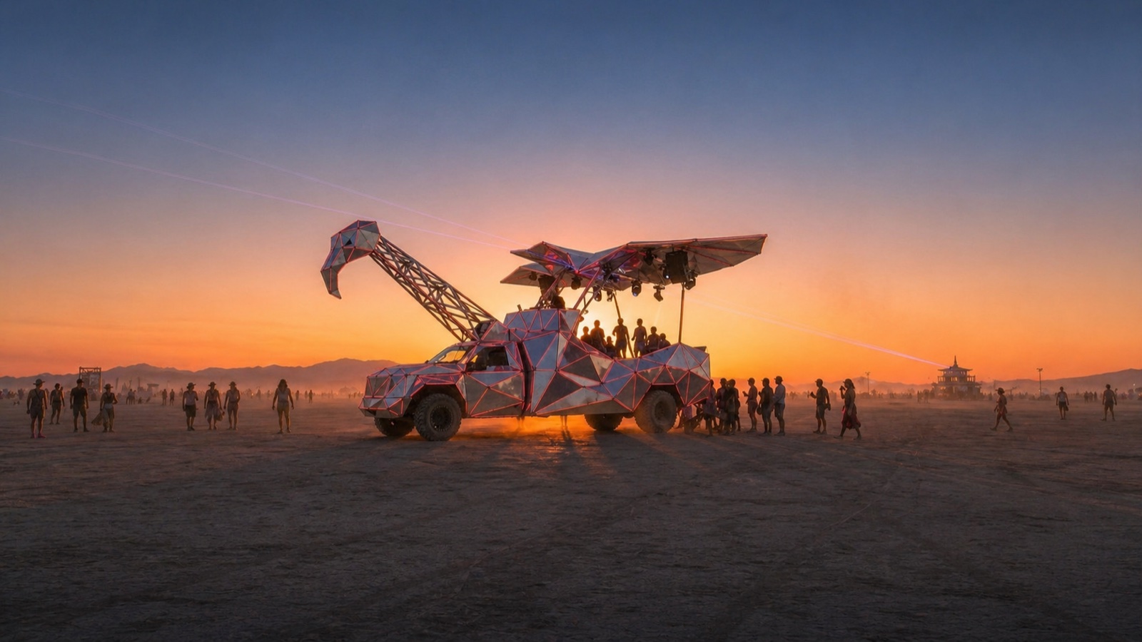 Prism Heron on the open playa at dawn